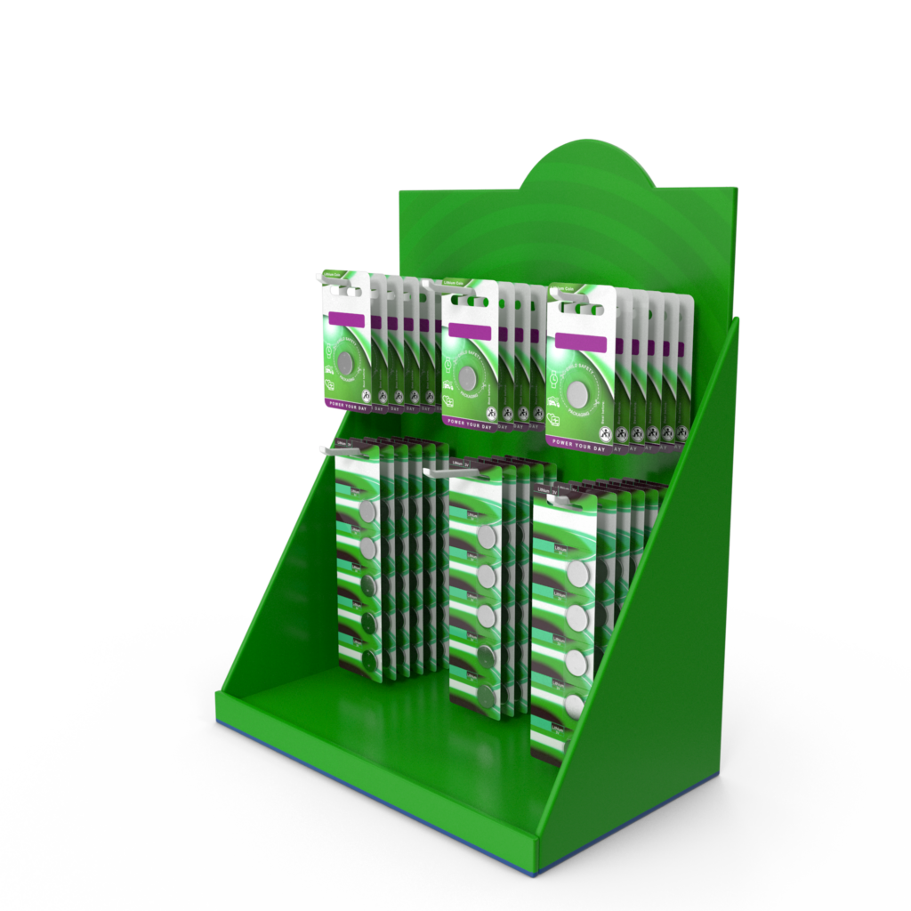 Green Counter Top Display with Goods.H03.2k