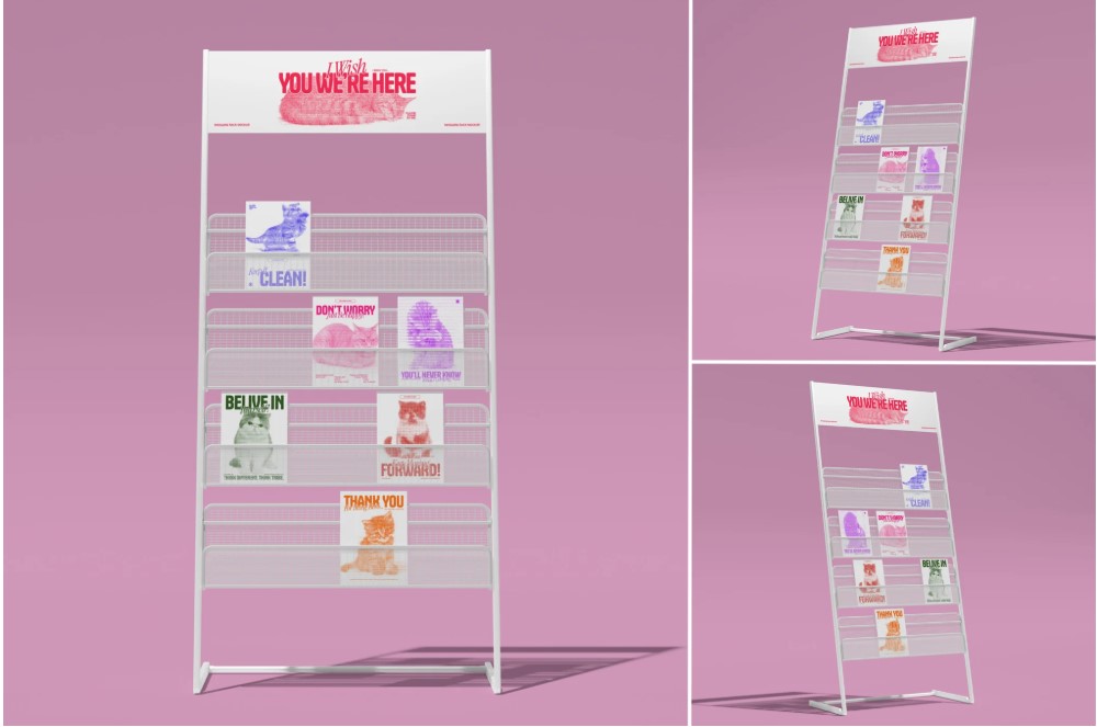 Modern rack display unit with multiple shelf tiers for retail products
