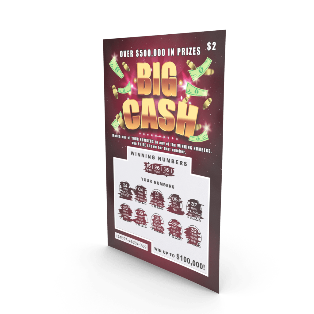 Digital scratch and win game showcasing $500,000 prize with winning numbers and potential rewards