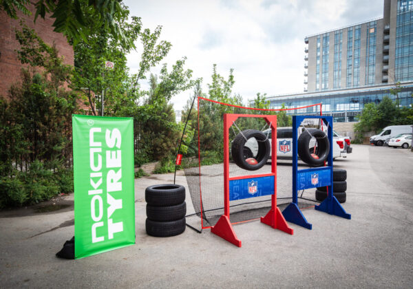 Branded Ball Toss Game – NFL Style Tire-Themed Ring Toss